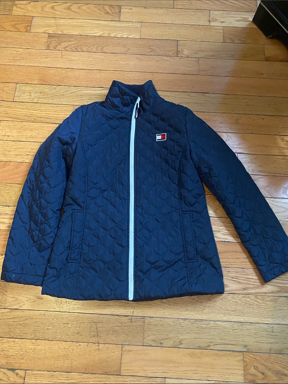 Tommy Hilfiger women Navy Quilted Puffer Jacket with Contrast Zip Pull